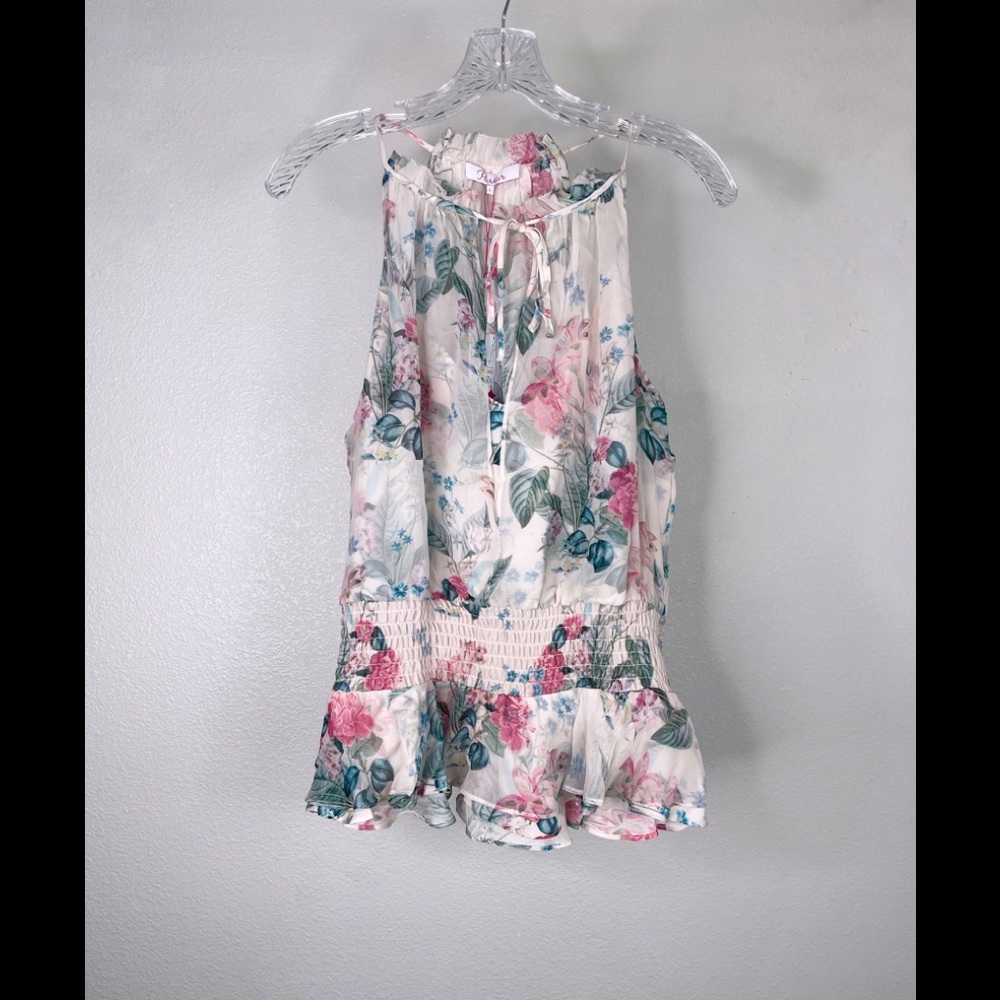 Parker Floral Blouse Keyhole Front Tie Top Size L